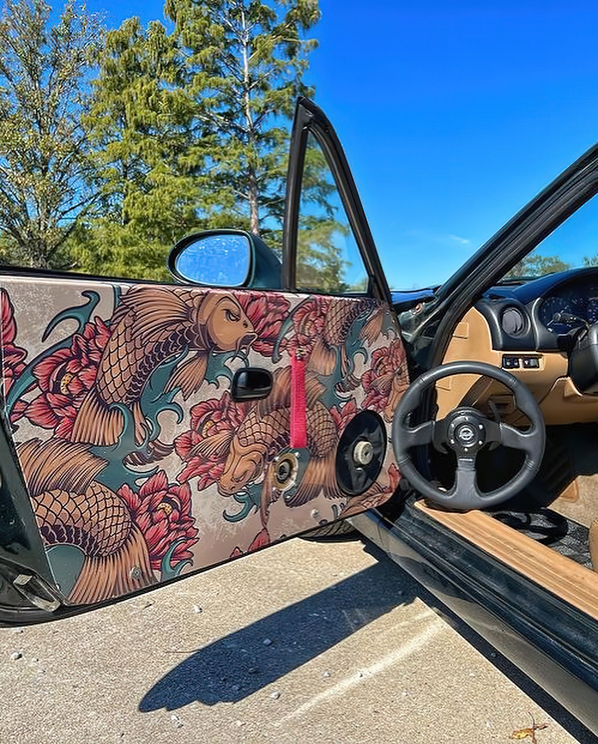 antique koi door panel vinyl wrap