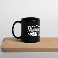 Miatas in the Mountains Script Black Glossy Mug
