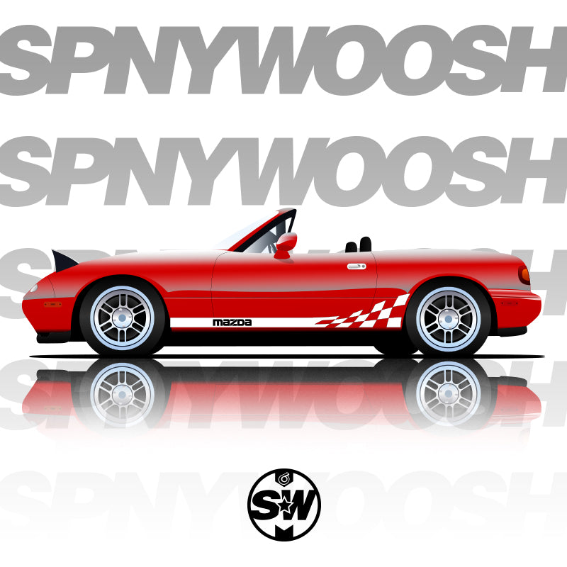 Winning Miata Checkered Stripes.