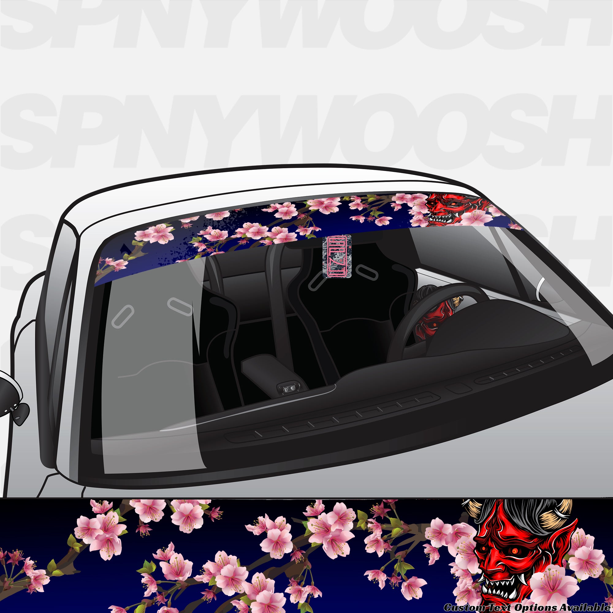 Japanese Oni Mask Sakura Windshield Banner