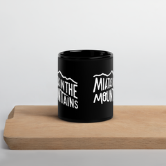 Miatas in the Mountains Script Black Glossy Mug