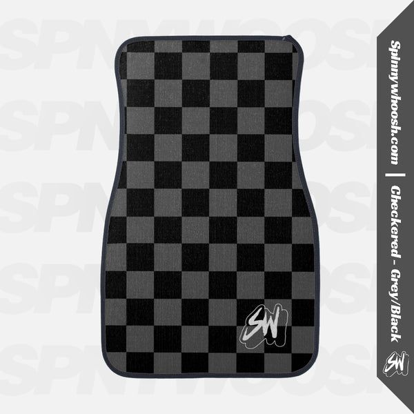 Car Floor Mat - Checkered Grey-Black