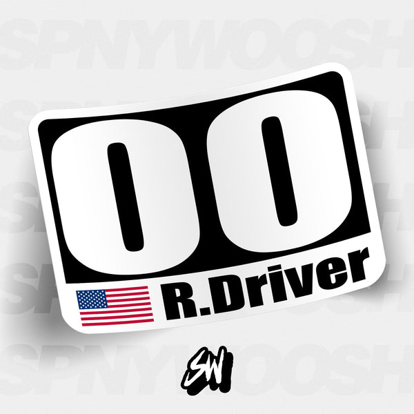 Autocross Numbers - Name/Flag Style - White Backing Alternate