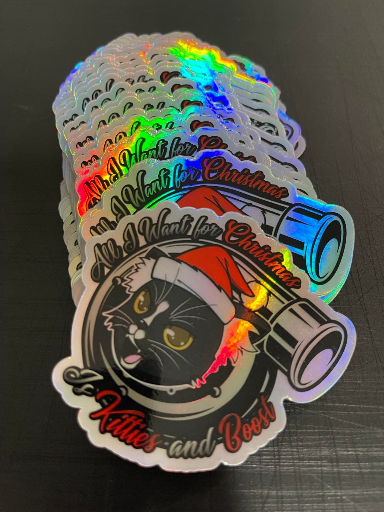 kitties and boost holographic christmas sticker